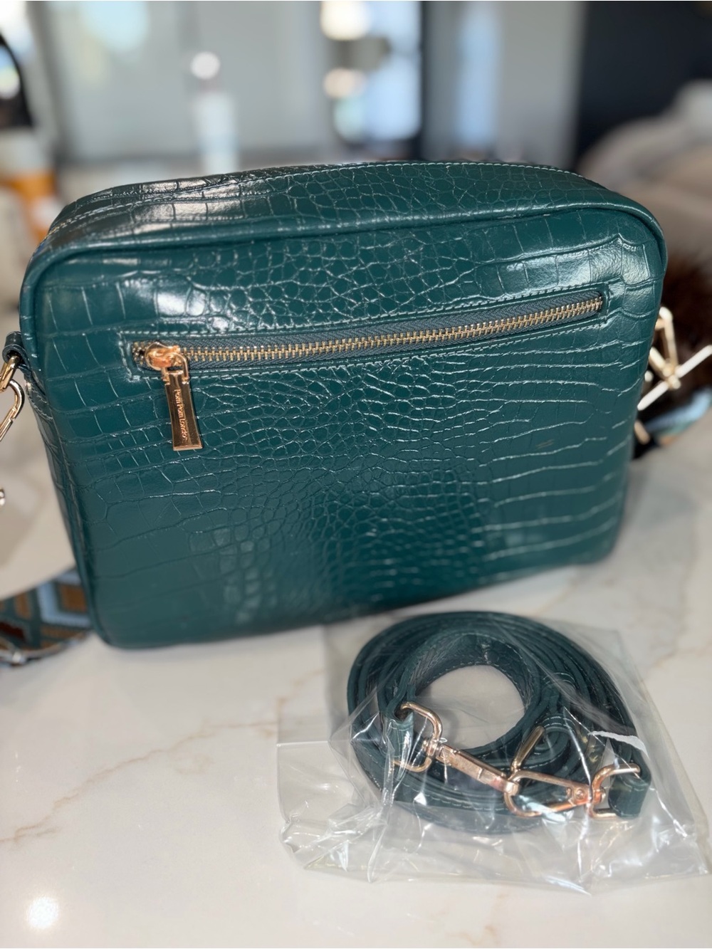 Pom Pom London marine blue green croc City Plus Crossbody bag purse - Picture 5 of 7